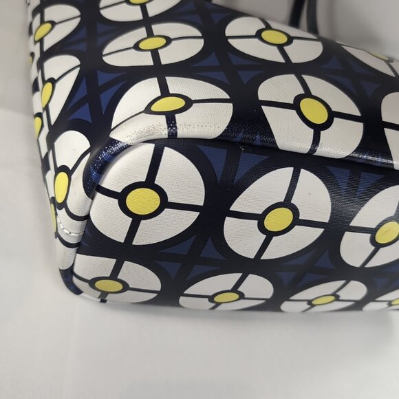 Jonathan Adler Geometric Tote Bag Leather Blue White Yellow Large Shoulder Purse - Picture 5 of 16